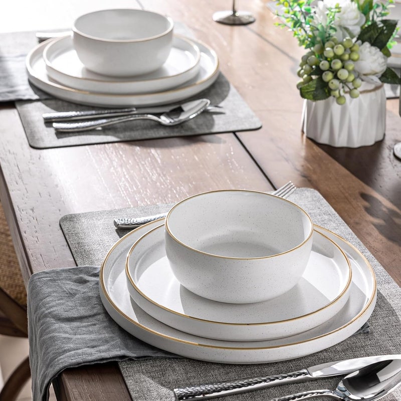 AmorArc Stoneware Dinnerware Sets for 4Reactive Ceramic Plates and Bowls SetHighly Chip and Crack Resistant  Dishwasher  Microwave Safe  Round Dishes Set Service for 4 12pc - Image 3