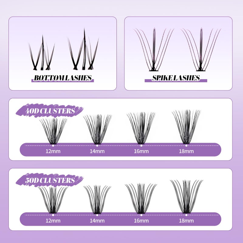 WENDY LASHES DIY Lash Extension Kit Lash Clusters With Bottom Lashes 20/30/40/50D 12-18mm Multi-types Individual Lashes Bond and Seal, Spike, Nature Volume Lashes Kit Lash Applicator(40/50 Kit) - Image 5