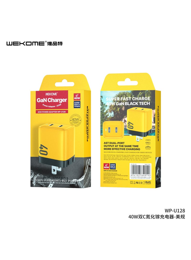 Wekome WP-U128 40W Dual-Port Fast Charger – Compact, Efficient, and Stylish