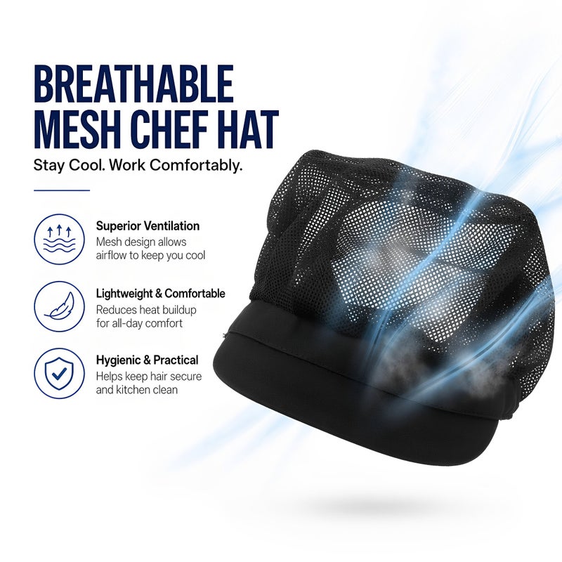 Chef Hat Adjustable Elastic Breathable Mesh Work Cap Beanie for Kitchen Working - Image 5