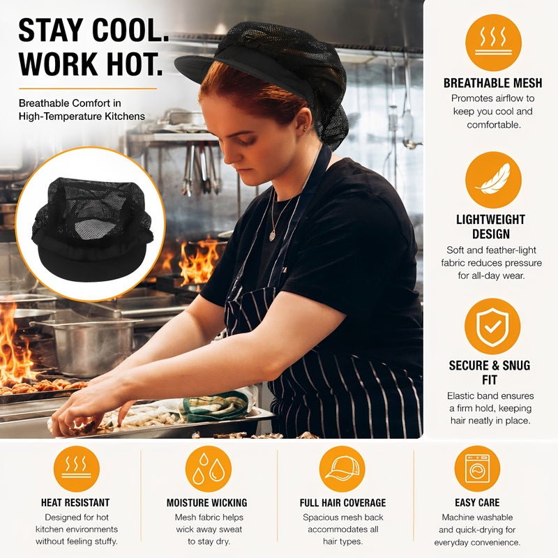 Chef Hat Adjustable Elastic Breathable Mesh Work Cap Beanie for Kitchen Working - Image 2