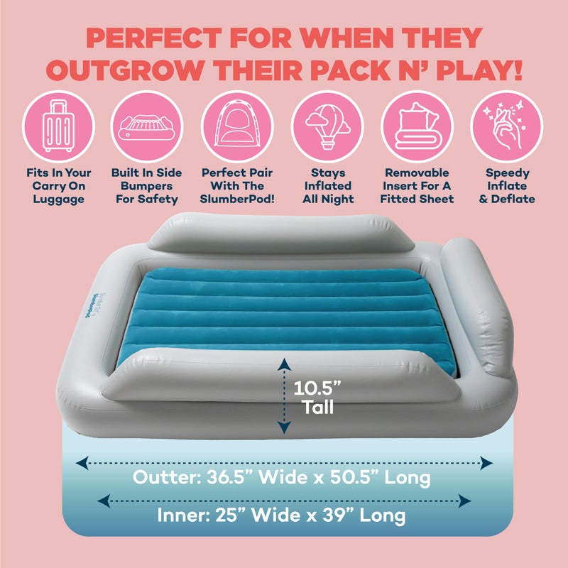 SlumberPod SlumberTot Inflatable Toddler Travel Bed - Portable Kids Air Mattress with Safety Bumpers - Perfectly Sized Ideal for Travel or Home Use - Includes Electric Pump - Image 4