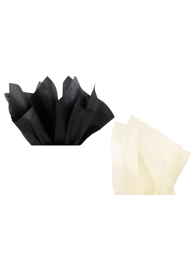 Just Flowers Just Flowers Non Woven Paper for Wrapping 24Inch x 27Inch Tissue Paper for Flower Bunch Wrapping Clothes Packing DIY Craft Flower Making and Gift Packing Cream and Black Pack of 40 Sheets 