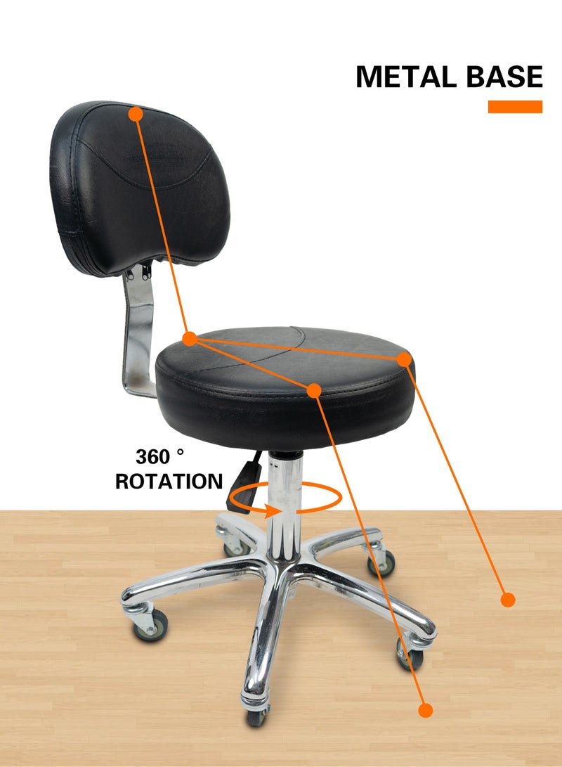 Generic Adjustable Pully Stool with Backrest Swivel Seat Rolling Wheels for Studio Dental Office Salon and Counter Home Desk Chairs (Black)  - Image 2