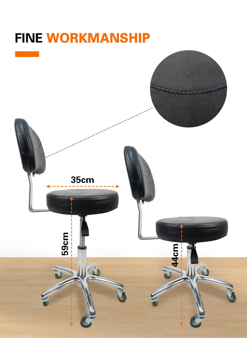 Generic Adjustable Pully Stool with Backrest Swivel Seat Rolling Wheels for Studio Dental Office Salon and Counter Home Desk Chairs (Black)  - Image 3