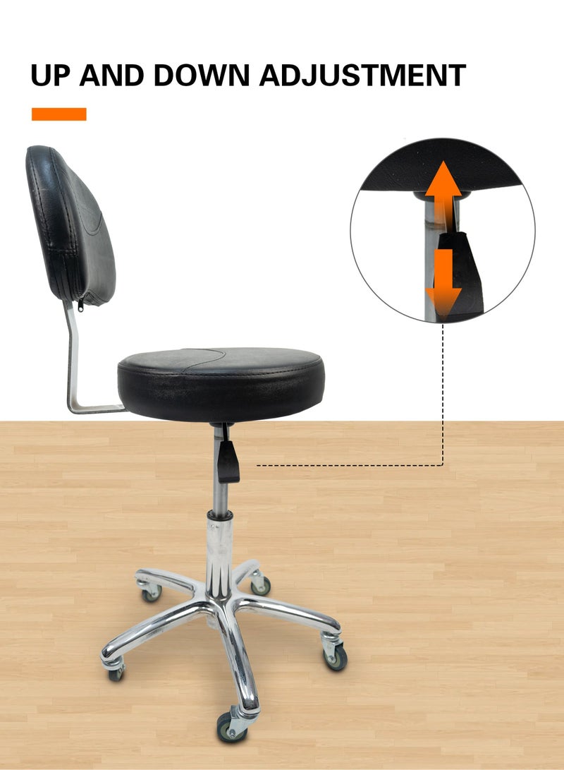 Generic Adjustable Pully Stool with Backrest Swivel Seat Rolling Wheels for Studio Dental Office Salon and Counter Home Desk Chairs (Black)  - Image 5