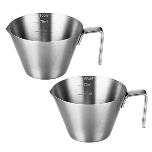 squishy 2 Pcs Espresso Cup, 100ml Stainless Steel Measuring Cups for Kitchen, Precise Measurement Tool for Coffee and Oils, Barista Essentials - Image 1