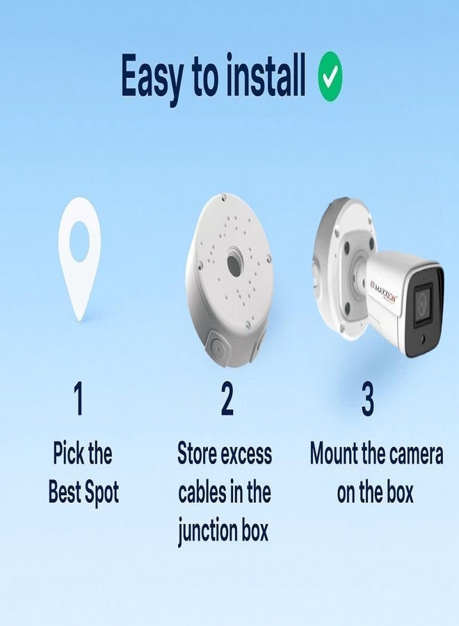 MAXXION 5x5” Round Waterproof PVC Junction Box for CCTV Camera, Heavy Duty Outdoor Electrical Enclosure, 3 Entry Inlets, Wire Protection - Pack of 2 - Image 4