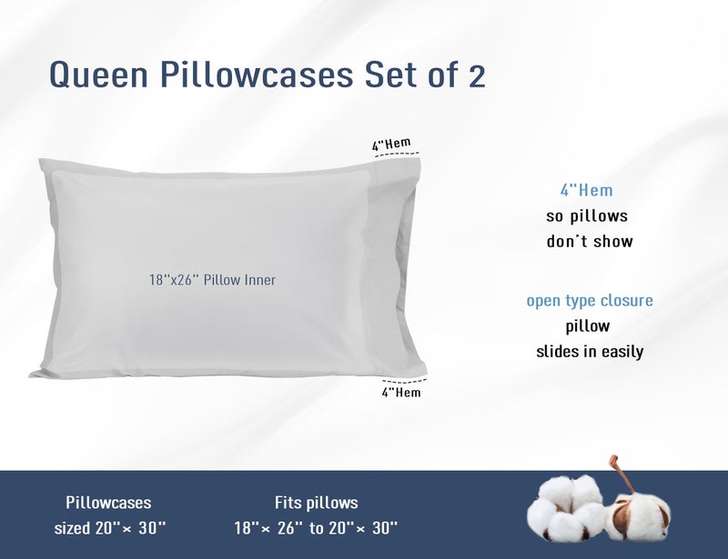HOMTEC Cotton Pillow Cases Standard Size  20 by 30 inches Queen Pillowcases  Light Gray Pillow Cases Set of 2  Pillow Cases Queen Cotton Percale Weave Pre-Shrunk Breathable and Hypoallergenic - Image 3