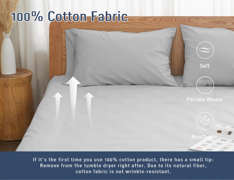HOMTEC Cotton Pillow Cases Standard Size  20 by 30 inches Queen Pillowcases  Light Gray Pillow Cases Set of 2  Pillow Cases Queen Cotton Percale Weave Pre-Shrunk Breathable and Hypoallergenic - Image 4
