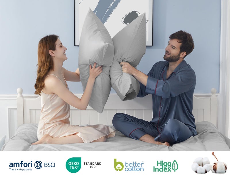 HOMTEC Cotton Pillow Cases Standard Size  20 by 30 inches Queen Pillowcases  Light Gray Pillow Cases Set of 2  Pillow Cases Queen Cotton Percale Weave Pre-Shrunk Breathable and Hypoallergenic - Image 5