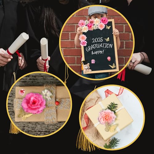 ZXSWEET زكسويت زينة قبعة التخرج DIY تشمل زهور صناعية، أقواس، دب، فراشة، لؤلؤ، ملصقات، ملصقات أرقام وحروف، ورق لامع لزينة القبعة - Image 5