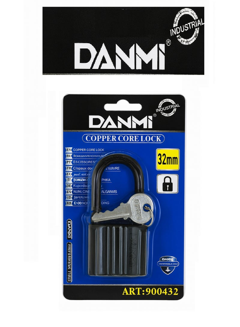 DANMI 32mm Copper Core Padlock – Industrial Metal Security Lock with 3 Keys (ART: 900432) - Image 3