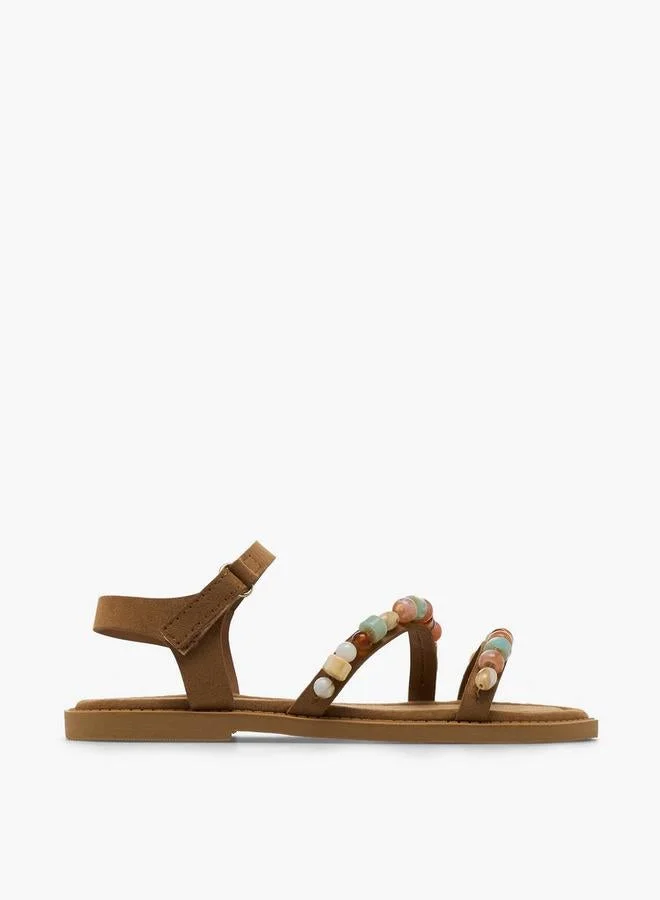 ليتل ميسي Girls Bead Embellished Hook & Loop Sandals