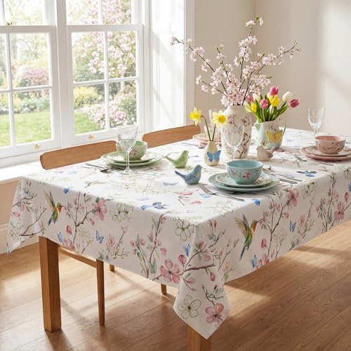 JNDJE Spring Tablecloth 60x84 Inch, Spring Birds Branch Floral Decorations for Home Table Cloth Rectangle Summer Decor Tablecloths Polyester for Picnic Party Dinner - Image 4