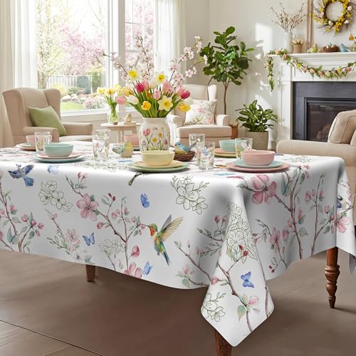 JNDJE Spring Tablecloth 60x84 Inch, Spring Birds Branch Floral Decorations for Home Table Cloth Rectangle Summer Decor Tablecloths Polyester for Picnic Party Dinner - Image 3