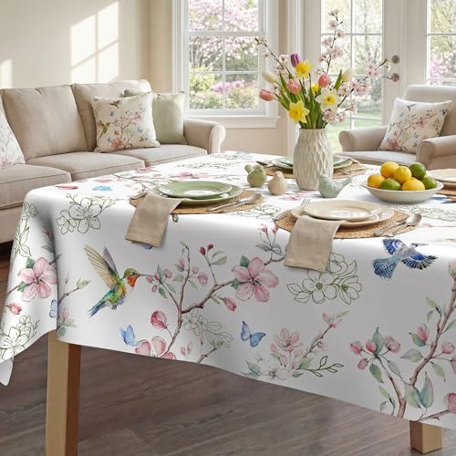 JNDJE Spring Tablecloth 60x84 Inch, Spring Birds Branch Floral Decorations for Home Table Cloth Rectangle Summer Decor Tablecloths Polyester for Picnic Party Dinner - Image 5