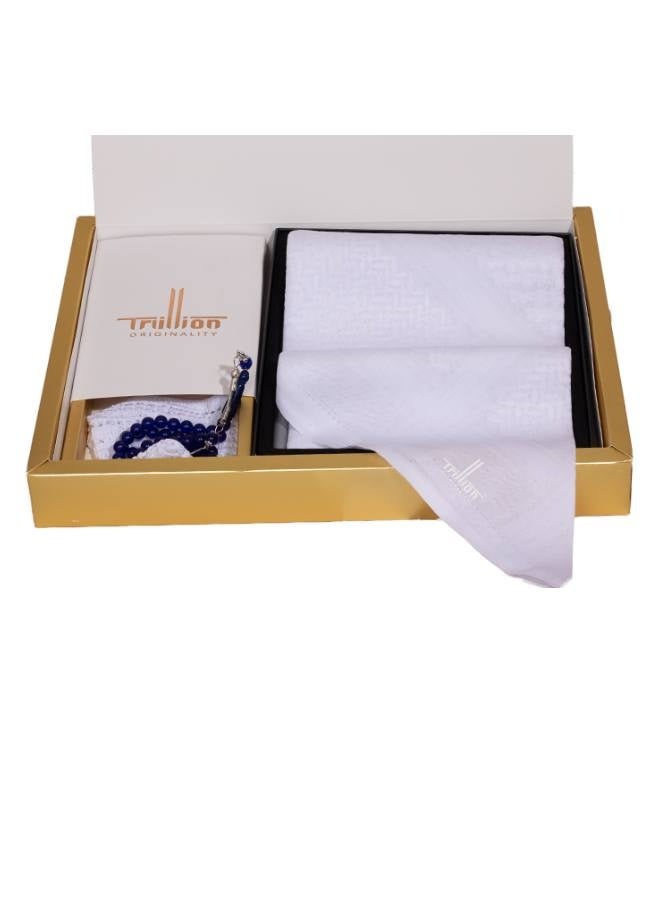 Trillion White Men's Shemagh Package + Taqiyah + Tasbih - Image 1