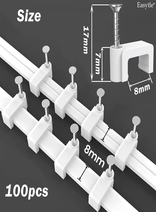 Easytle Cable Clips Nail in Cable Clips 100 Pcs 8mm Flat Ethernet Cable Wall Clips Cable Tacks Coax Cable Clip Speaker Wire Clips Cable Nails for Cords Cat5/Cat5e/Cat6/Cat7 RJ45 Cord Clips - Image 2