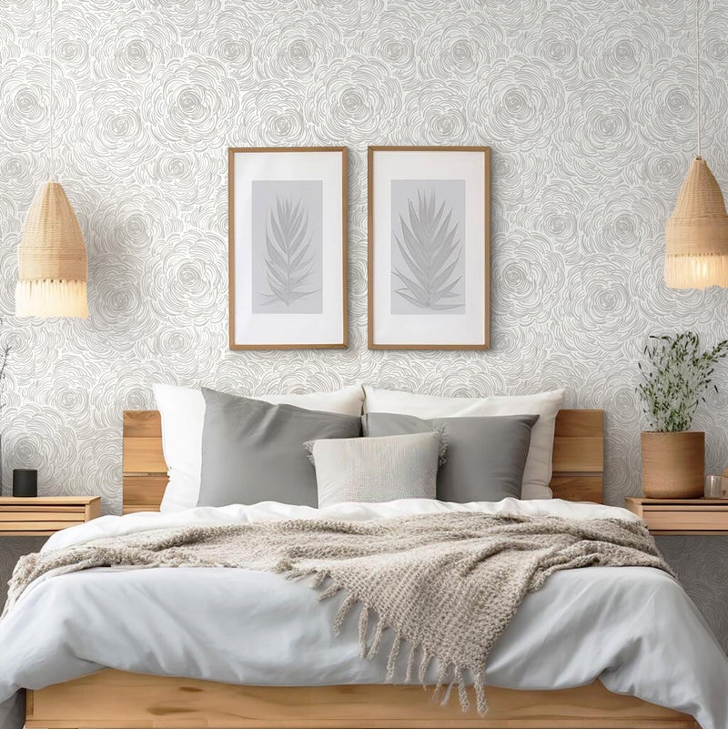 EeeComing Grey Peel and Stick Wallpaper Grey and White Floral Contact Paper Modern Peel and Stick Flower Wallpaper Self Adhesive Wall Paper Removable for Bedroom Cabinets Vinyl 17.3" X 78.7" - Image 2