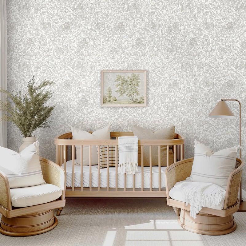 EeeComing Grey Peel and Stick Wallpaper Grey and White Floral Contact Paper Modern Peel and Stick Flower Wallpaper Self Adhesive Wall Paper Removable for Bedroom Cabinets Vinyl 17.3" X 78.7" - Image 5