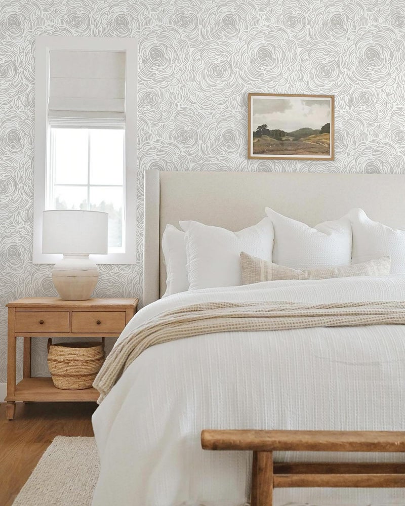 EeeComing Grey Peel and Stick Wallpaper Grey and White Floral Contact Paper Modern Peel and Stick Flower Wallpaper Self Adhesive Wall Paper Removable for Bedroom Cabinets Vinyl 17.3" X 78.7" - Image 4