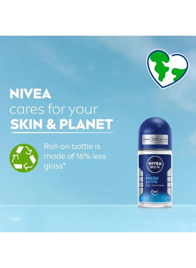 NIVEA MEN Antiperspirant Roll-on for Men, Fresh Active Fresh Scent, 50ml - Image 3