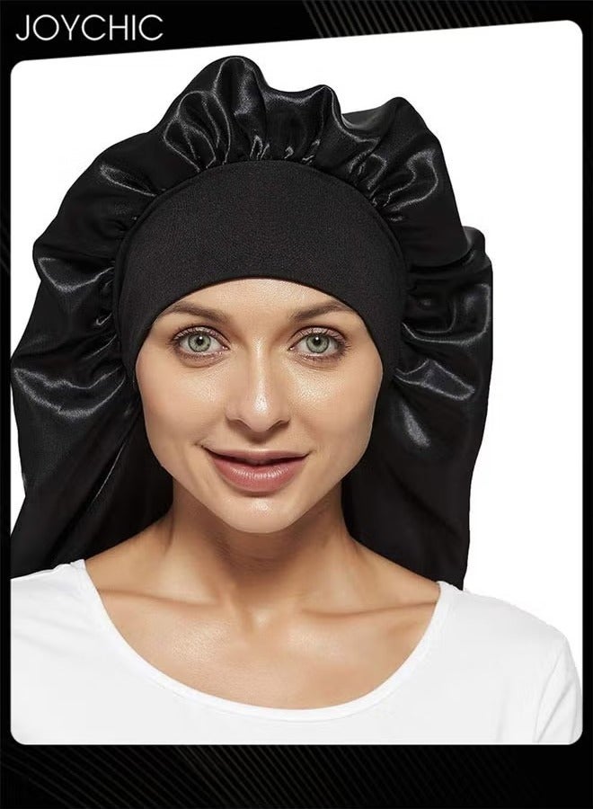 Joychic Braid Bonnet for Sleeping, Wide Elastic Band Satin Hair Wrap Sleeping Cap for Women Cap for Braids, Curly, Long Hair - Image 1