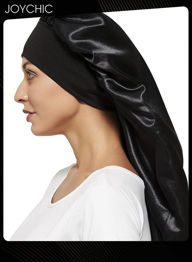 Joychic Braid Bonnet for Sleeping, Wide Elastic Band Satin Hair Wrap Sleeping Cap for Women Cap for Braids, Curly, Long Hair - Image 2