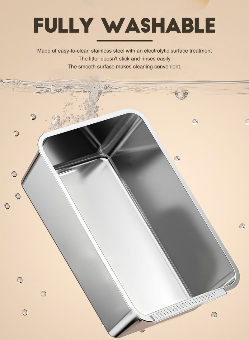 كيدل الفولاذ المقاوم للصدأ قطة القمامة مربع مع مقطعة عالية الجانب القطط مرحاض القط المعدني القمامة وعاء برش-دليل وغير اللاصقة سهلة التنظيف - Image 5