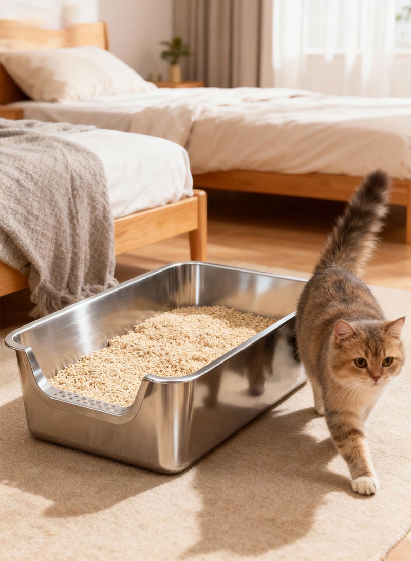 كيدل الفولاذ المقاوم للصدأ قطة القمامة مربع مع مقطعة عالية الجانب القطط مرحاض القط المعدني القمامة وعاء برش-دليل وغير اللاصقة سهلة التنظيف - Image 4