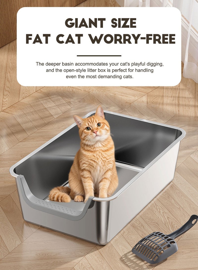 كيدل الفولاذ المقاوم للصدأ قطة القمامة مربع مع مقطعة عالية الجانب القطط مرحاض القط المعدني القمامة وعاء برش-دليل وغير اللاصقة سهلة التنظيف - Image 2