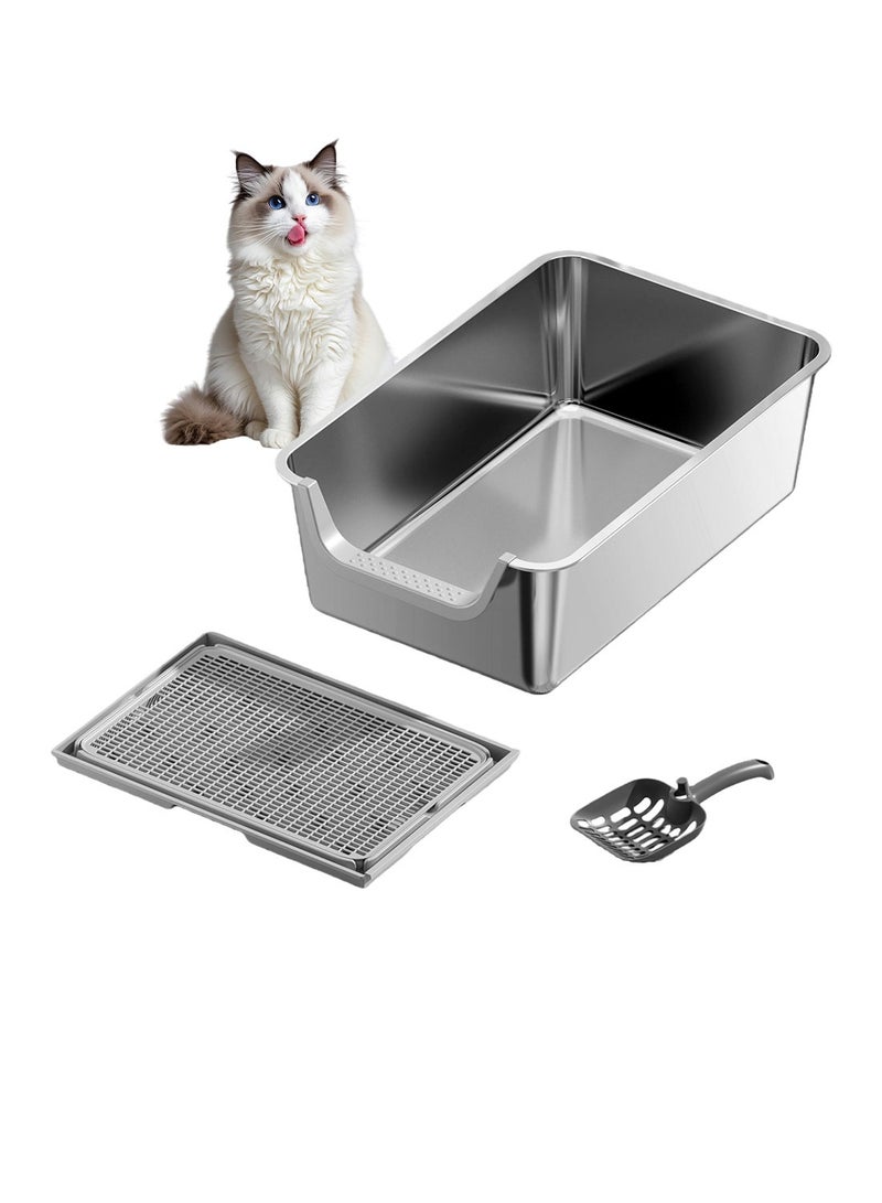 كيدل الفولاذ المقاوم للصدأ قطة القمامة مربع مع مقطعة عالية الجانب القطط مرحاض القط المعدني القمامة وعاء برش-دليل وغير اللاصقة سهلة التنظيف - Image 1