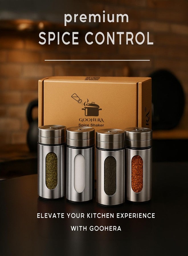 GOOHERA 4-Piece Premium Stainless Steel Salt and Pepper Shakers Set - Adjustable Pour Holes Spice Dispenser for Salt, Sugar, Cinnamon, and Pepper - Stylish Kitchen Seasoning and Spice Shaker Set - Image 2