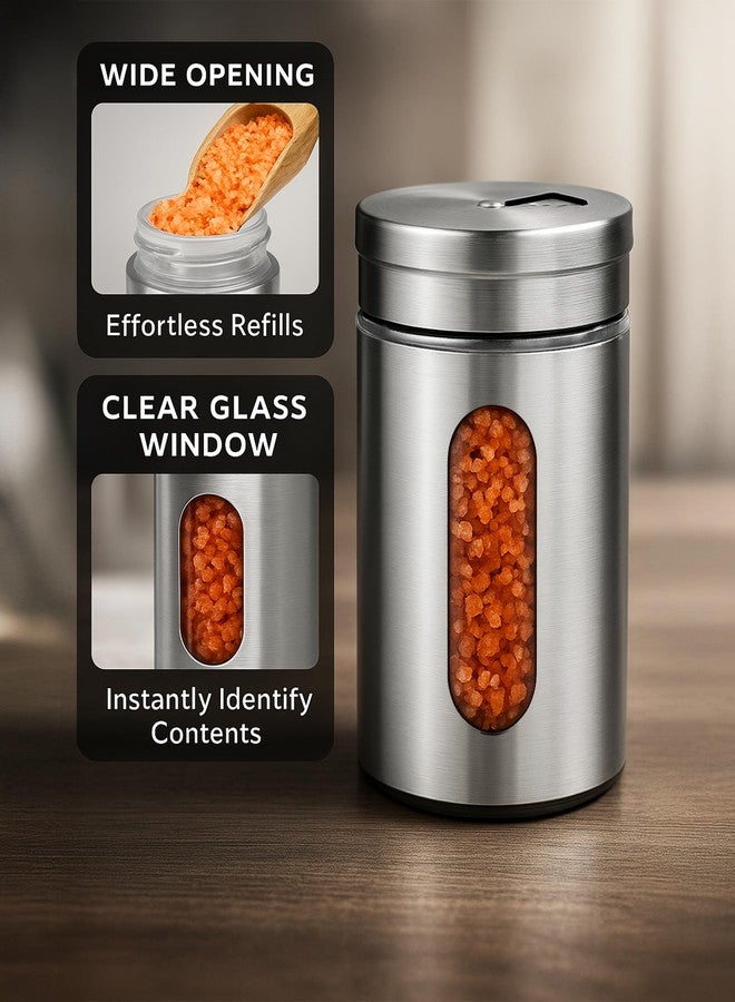GOOHERA 4-Piece Premium Stainless Steel Salt and Pepper Shakers Set - Adjustable Pour Holes Spice Dispenser for Salt, Sugar, Cinnamon, and Pepper - Stylish Kitchen Seasoning and Spice Shaker Set - Image 5
