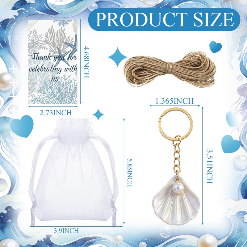 Equsion 24 Sets Seashell Keychain Beach Party Favor Last Toast on The Coast Party Bulk Gift Beach Shell Charm and Pearl Gift with Organza Bag for Nautical Wedding Baby Shower Bridal Shower (White) - Image 4