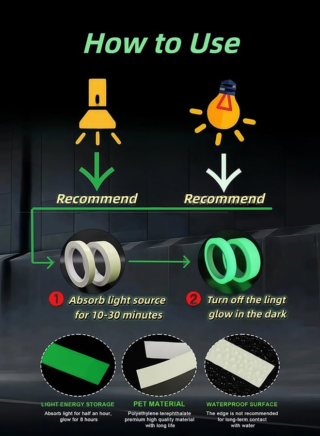 Sweet Life 2Pcs Glow Tape, 10 Feet x 0.8 Inch, Waterproof, Luminous, Fluorescent, Glow in Dark Duct Tape for Stage, Stair, Outdoor - Image 5
