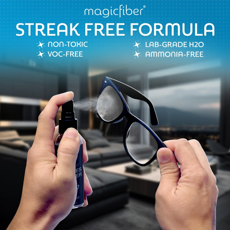 MagicFiber Glasses Cleaner Kit - (2) Eyeglass Cleaner Sprays + (2) Microfiber Cleaning Cloth - Wipes For Eye Glasses, Lenses, Cameras, Screens, Sunglasses, Phones, Electronics, Computer, VR, TV - Image 3