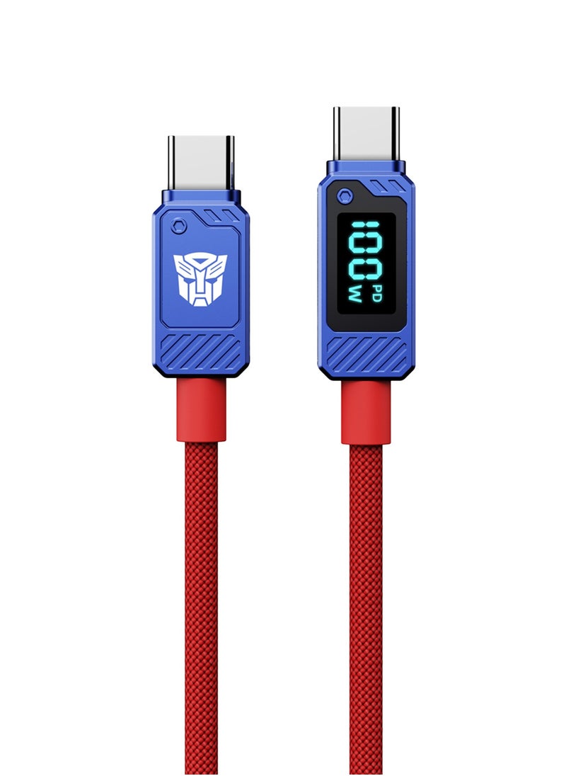 TRANSFORMERS - TF-A18 100W PD C-C Charging Cable - 1 Meter, Zinc Alloy & TPE Material, Ice Blue Power Display, Fast Charging for Smartphones and Tablets - Blue - Image 1