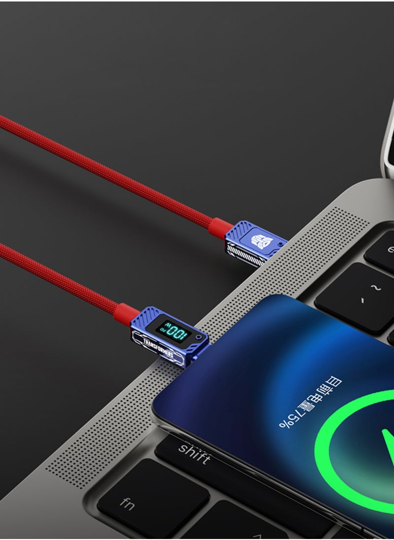 TRANSFORMERS - TF-A18 100W PD C-C Charging Cable - 1 Meter, Zinc Alloy & TPE Material, Ice Blue Power Display, Fast Charging for Smartphones and Tablets - Blue - Image 1