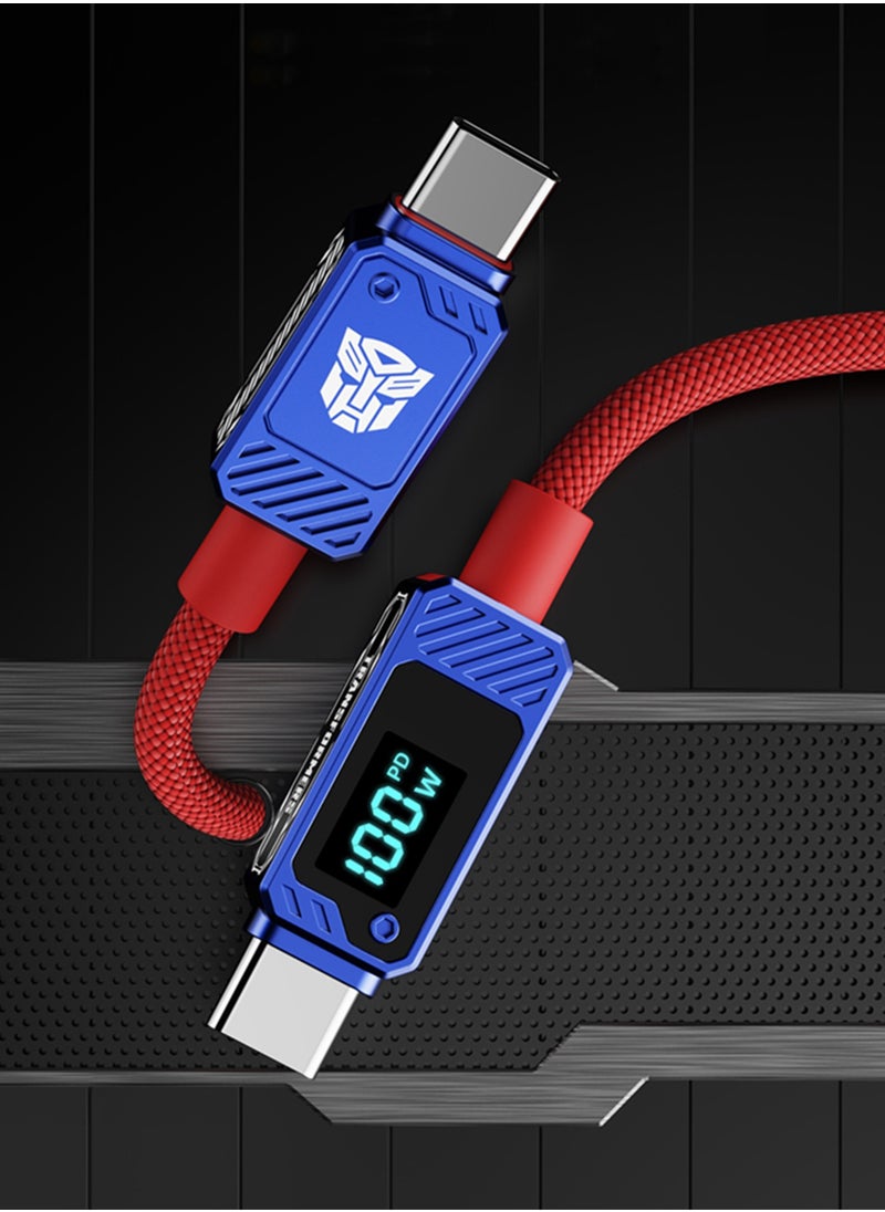 TRANSFORMERS - TF-A18 100W PD C-C Charging Cable - 1 Meter, Zinc Alloy & TPE Material, Ice Blue Power Display, Fast Charging for Smartphones and Tablets - Blue - Image 1