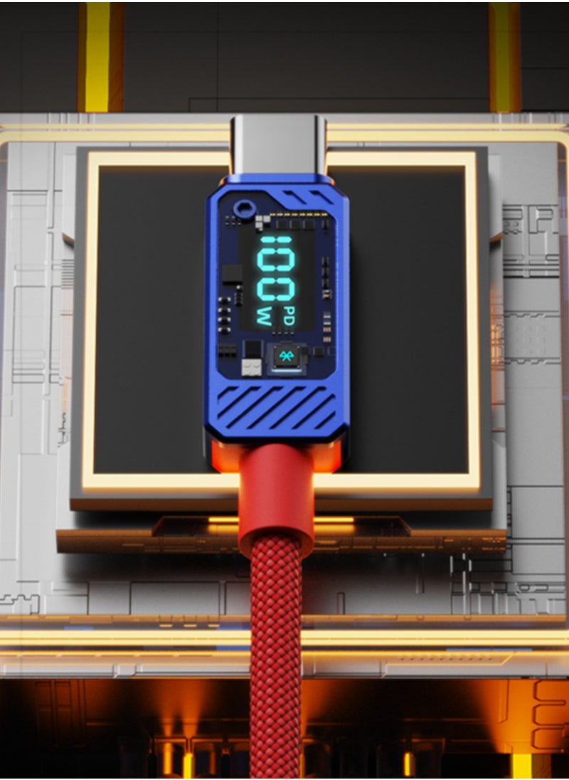 TRANSFORMERS - TF-A18 100W PD C-C Charging Cable - 1 Meter, Zinc Alloy & TPE Material, Ice Blue Power Display, Fast Charging for Smartphones and Tablets - Blue - Image 1