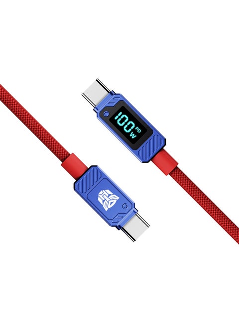TF-A18 100W PD C-C Charging Cable - 1 Meter, Zinc Alloy & TPE Material, Ice Blue Power Display, Fast Charging for Smartphones and Tablets - Blue