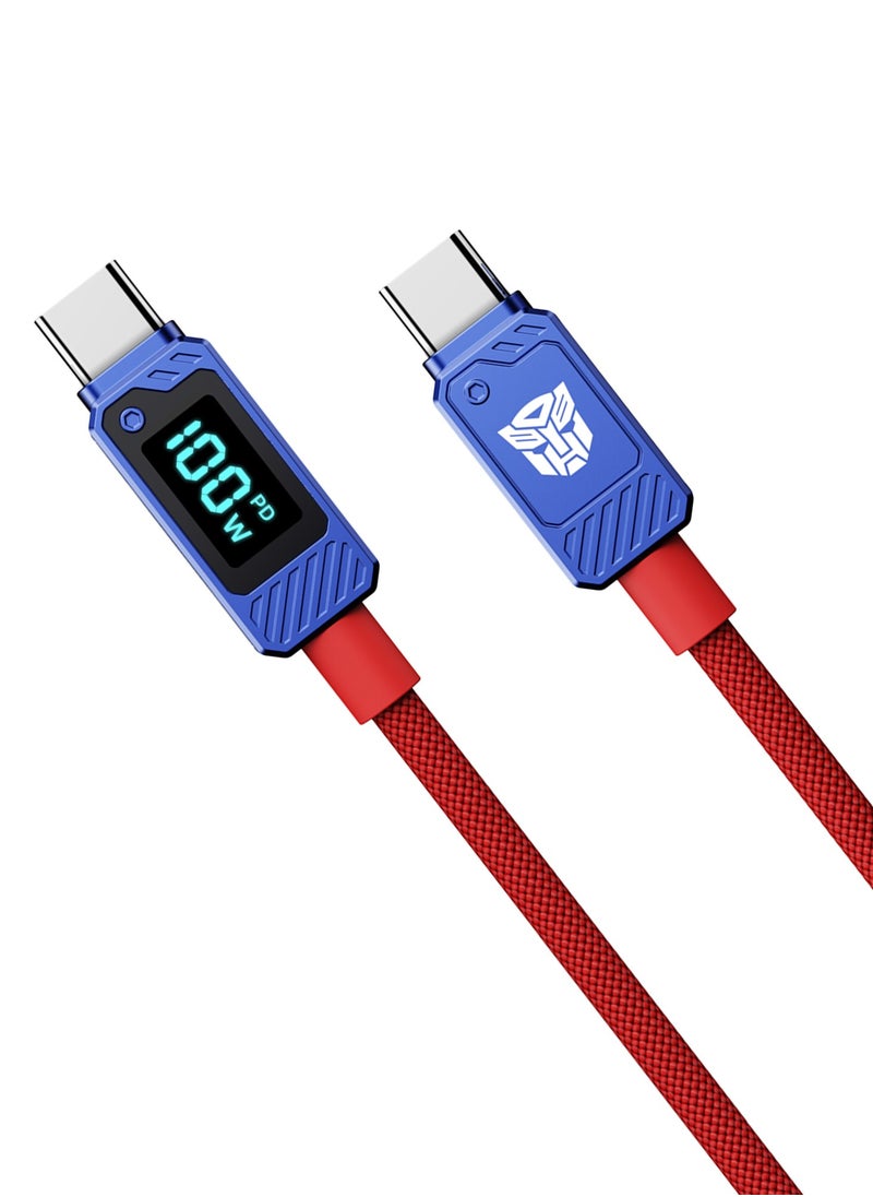 TRANSFORMERS - TF-A18 100W PD C-C Charging Cable - 1 Meter, Zinc Alloy & TPE Material, Ice Blue Power Display, Fast Charging for Smartphones and Tablets - Blue - Image 1