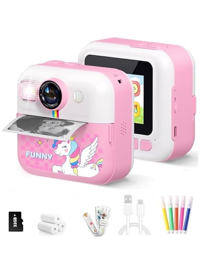 Beauenty Kids Camera Instant Print, Camera for Kids with Printable Photos, Toddler Camera Toys for Children Ages 3-14, Digital Camera Birthday Gifts for Girls 4 5 6 7 8 9 10 11 12 13 Years Old (Pink)