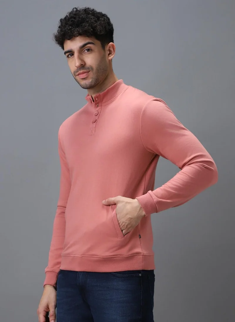 Urbano Fashion  Urbano Fashion Men's Pink Cotton Solid Button High Neck Sweatshirt for Men | Best Price UAE