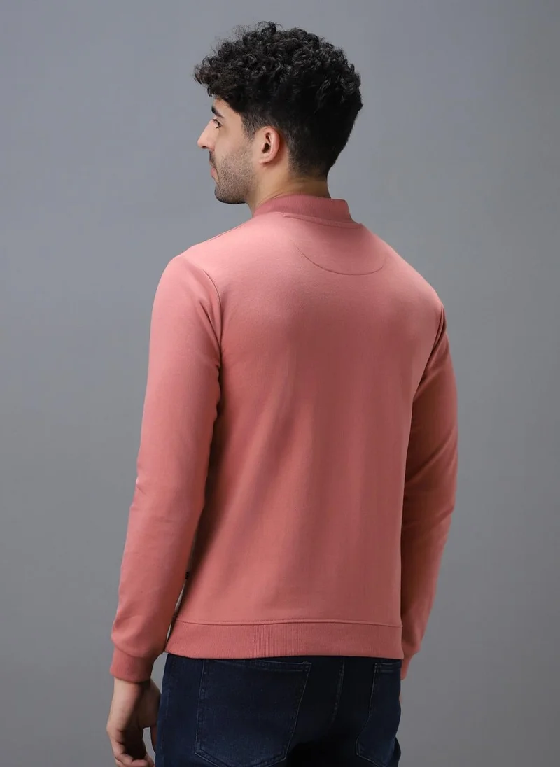 Urbano Fashion  Urbano Fashion Men's Pink Cotton Solid Button High Neck Sweatshirt for Men | Best Price UAE