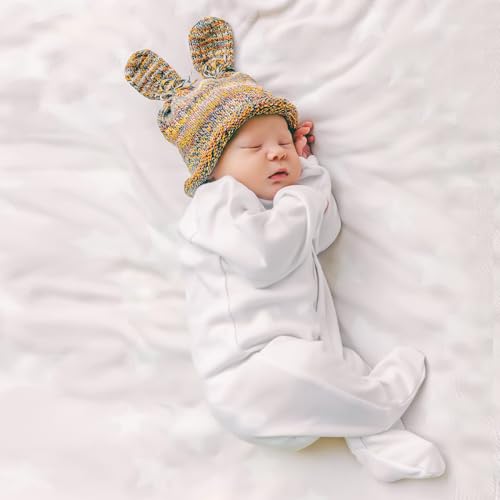 OPAWO Newborn Baby Footed Romper with Mitten Cuffs Blank Cotton Onesie Double Zipper Jumpsuit for Boys Girls 0-6 Months(Zipper/Black/White/Gray,0-3Months) - Image 2