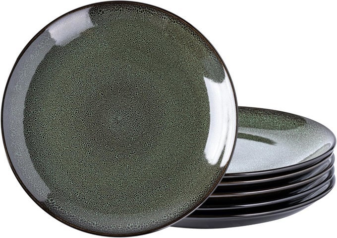 CERAMIC DINNER PLATES SET OF 6 105 INCH HANDMADE REACTIVE GLAZE PORCELAIN PLATES COUPE SHAPE DINNERWARE DISHES SET FOR KITCHENOVEN MICROWAVE DISHWASHER SAFE SCRATCH RESISTANTGREEN