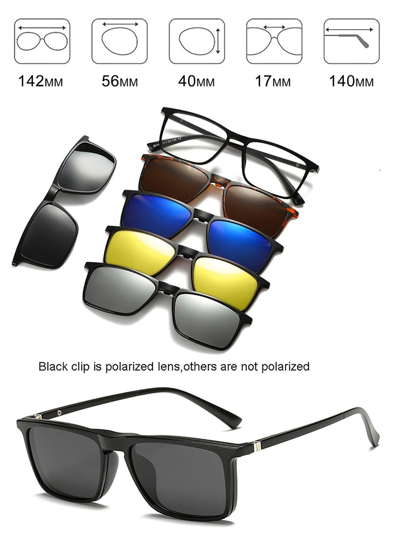 Visions India VisionsIndia 6 in 1 Polarized Magnetic Clip On Sunglasses Eye Glasses With UV 400 Night Drive Unisex (2298, Square, 56|17, Large) - Image 3